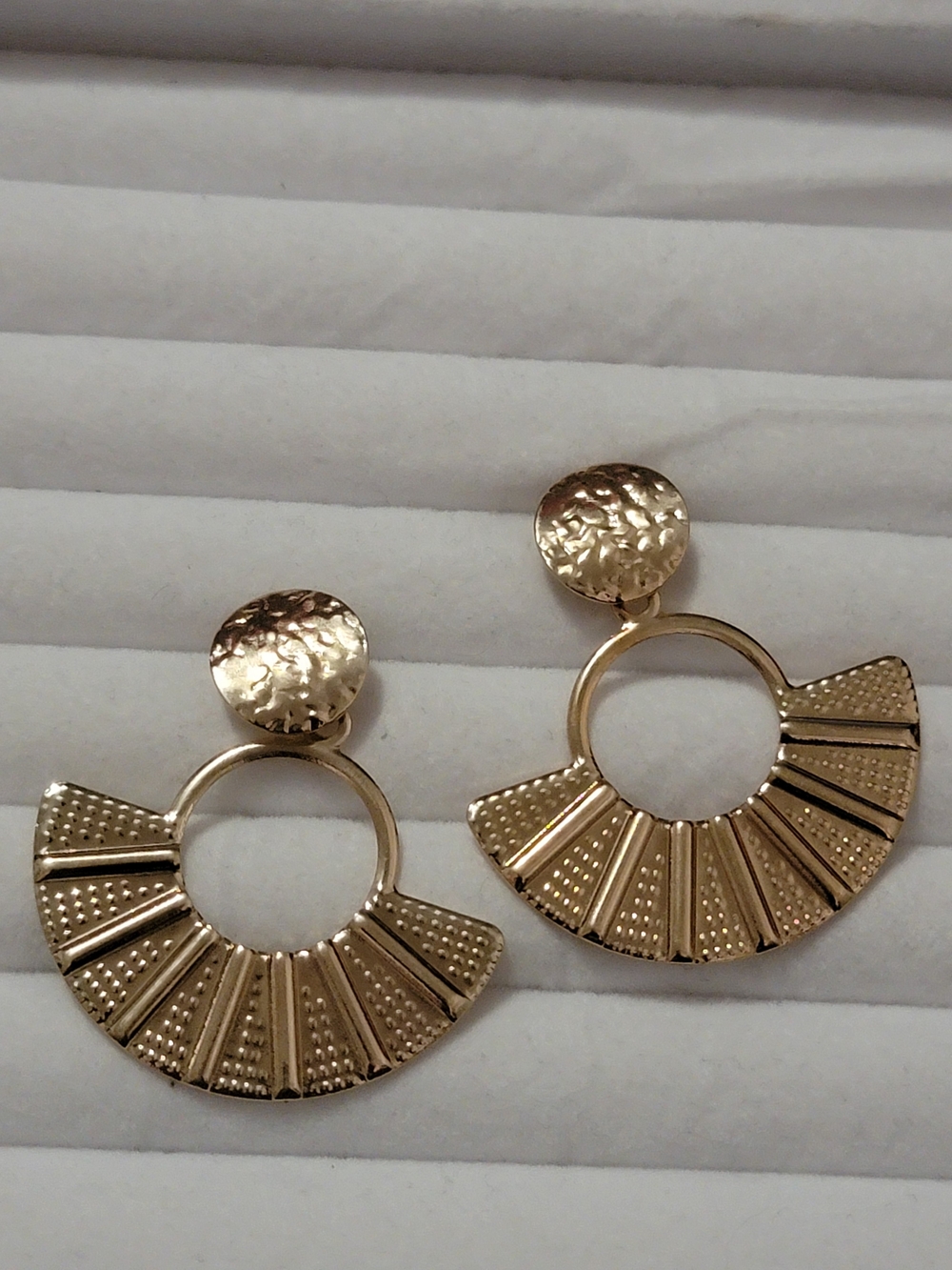 Gold-Tone Textured Fan Drop Earrings - Unbranded